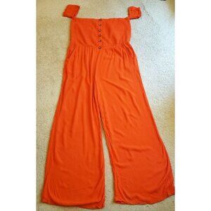 Venus Smocked Bodice Wide Leg Orange Gauzy Jumpsuit Tall Girl Friendly! Sz 22 EU